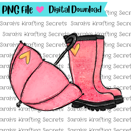 Pink Rainboots and umbrella Sublimation Graphic Design