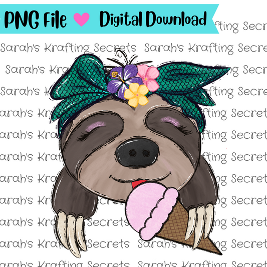 Girl Sloth with Ice Cream Sublimation Design
