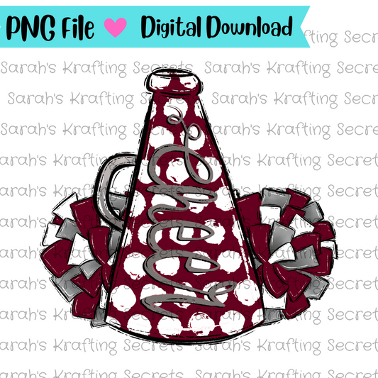 Maroon and White cheer megaphone and pompom sublimation design