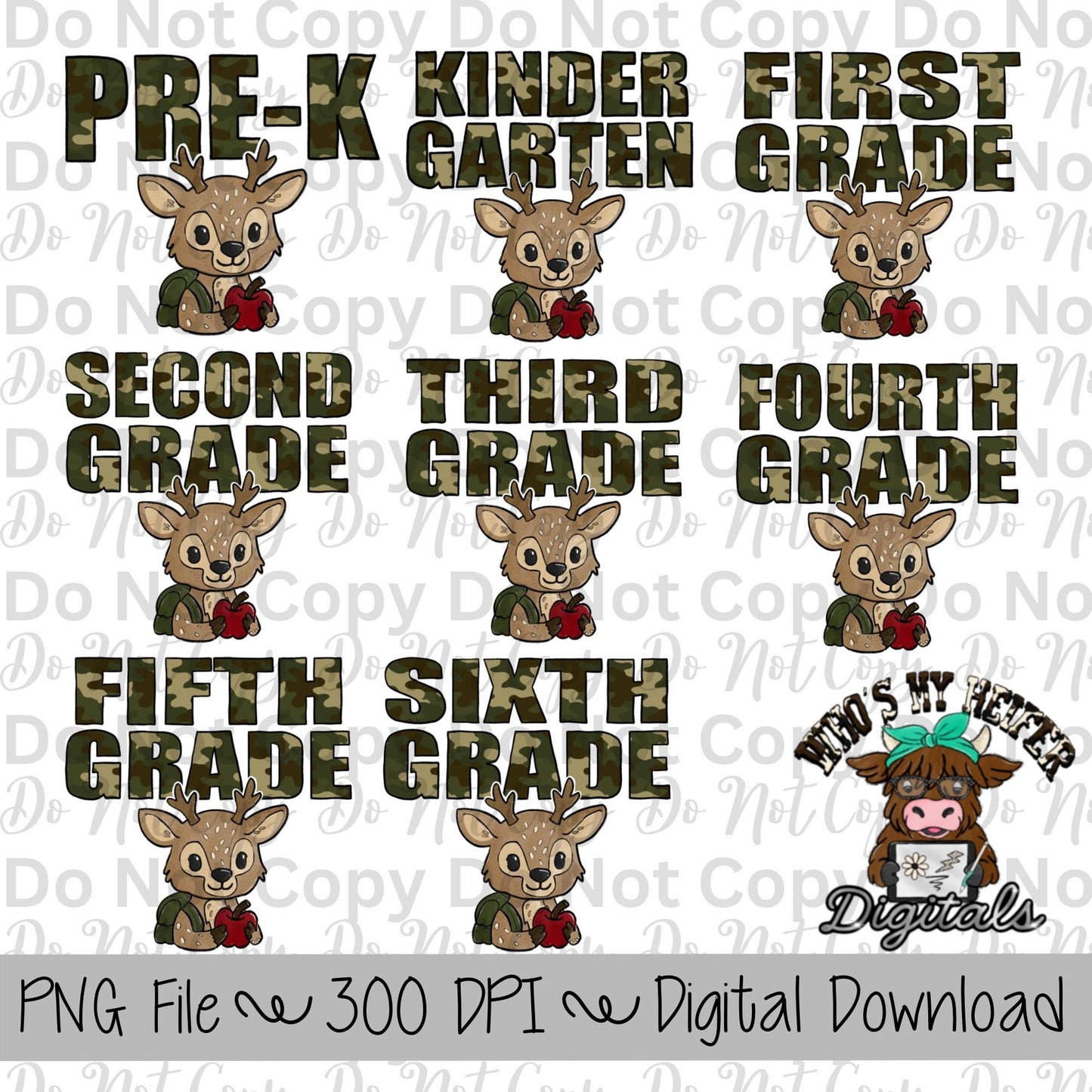 Camouflage Grade Bundle PNG File Hand Drawn Grade Bundle Sublimation Designs Back to School Hunting PNG Boy First day of School Shirt Design