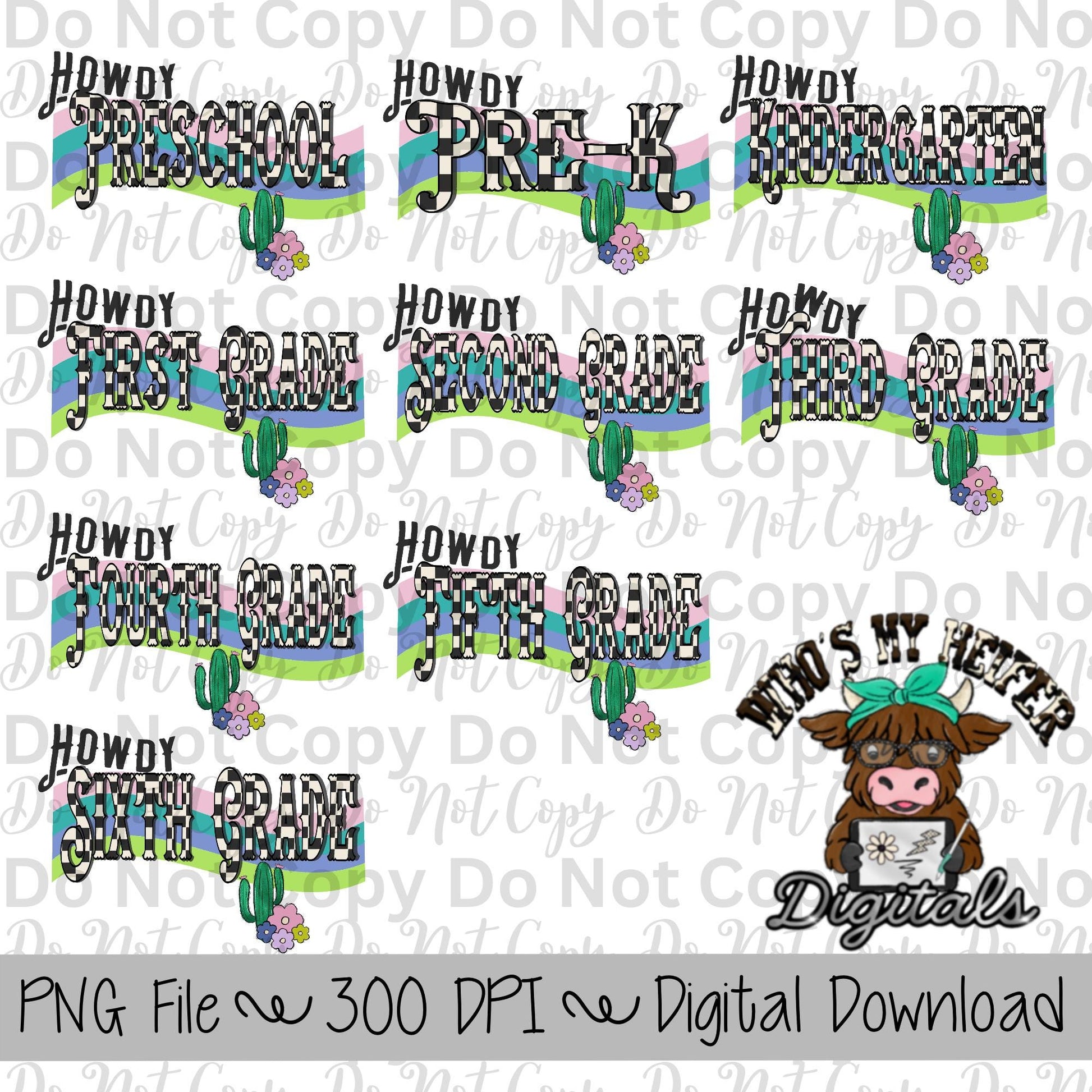 Howdy Grade Bundle PNG Hand Drawn Grade Bundle Sublimation Design Western Back to School PNG Western Retro First day of School Shirt Designs