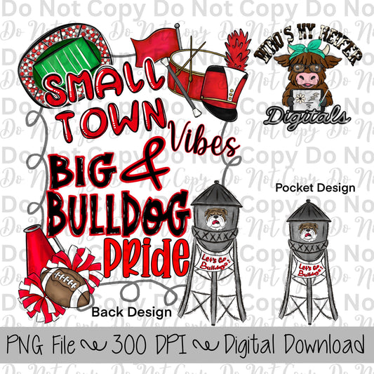 Small Town Vibes PNG Hand Drawn Bulldog Sublimation Design Game Day Shirt Designs School Spirit PNG File Big Bulldog Pride Digital Download
