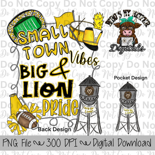 Small Town Vibes PNG Hand Drawn Lion Sublimation Design Game Day Shirt Designs School Spirit PNG File Big Lion Pride Digital Download