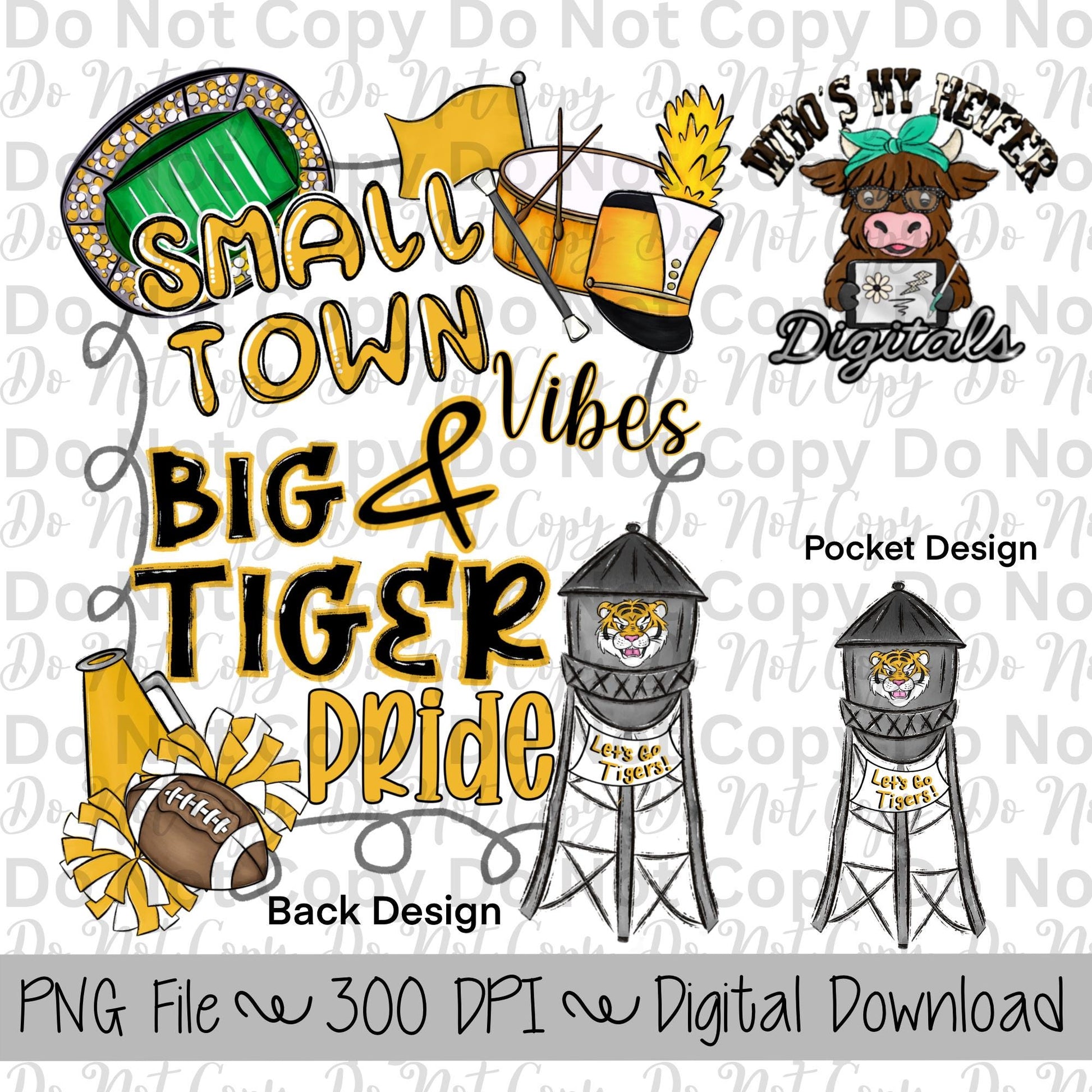 Small Town Vibes PNG Hand Drawn Tiger Sublimation Design Game Day Shirt Designs School Spirit PNG File Big Tiger Pride Digital Download