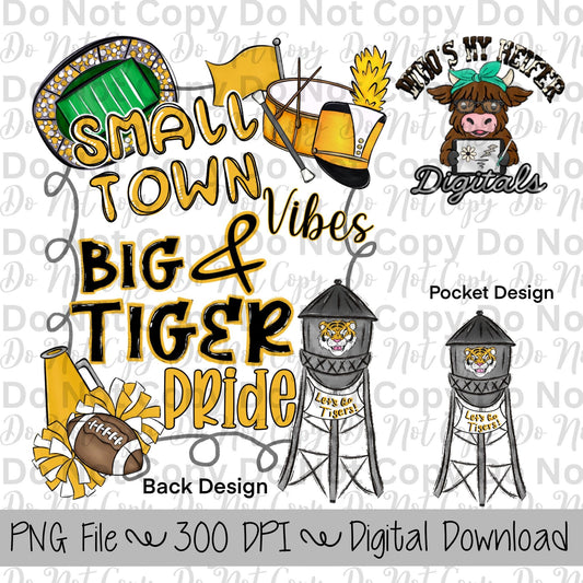 Small Town Vibes PNG Hand Drawn Tiger Sublimation Design Game Day Shirt Designs School Spirit PNG File Big Tiger Pride Digital Download