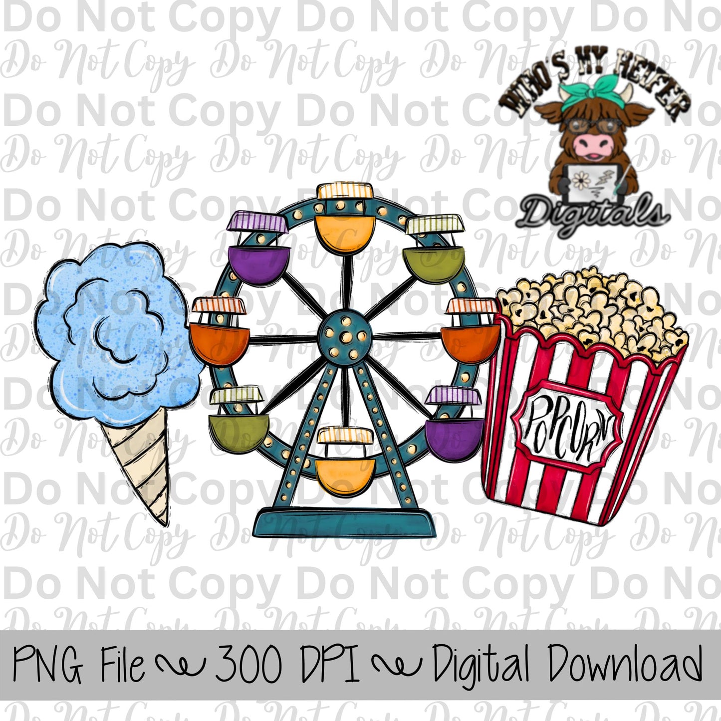 Blue Cotton Candy Fair Trio Sublimation Design Hand Drawn Fair Food PNG Kids Fair Sublimation Shirt Design State Fair PNG File Fair Clipart