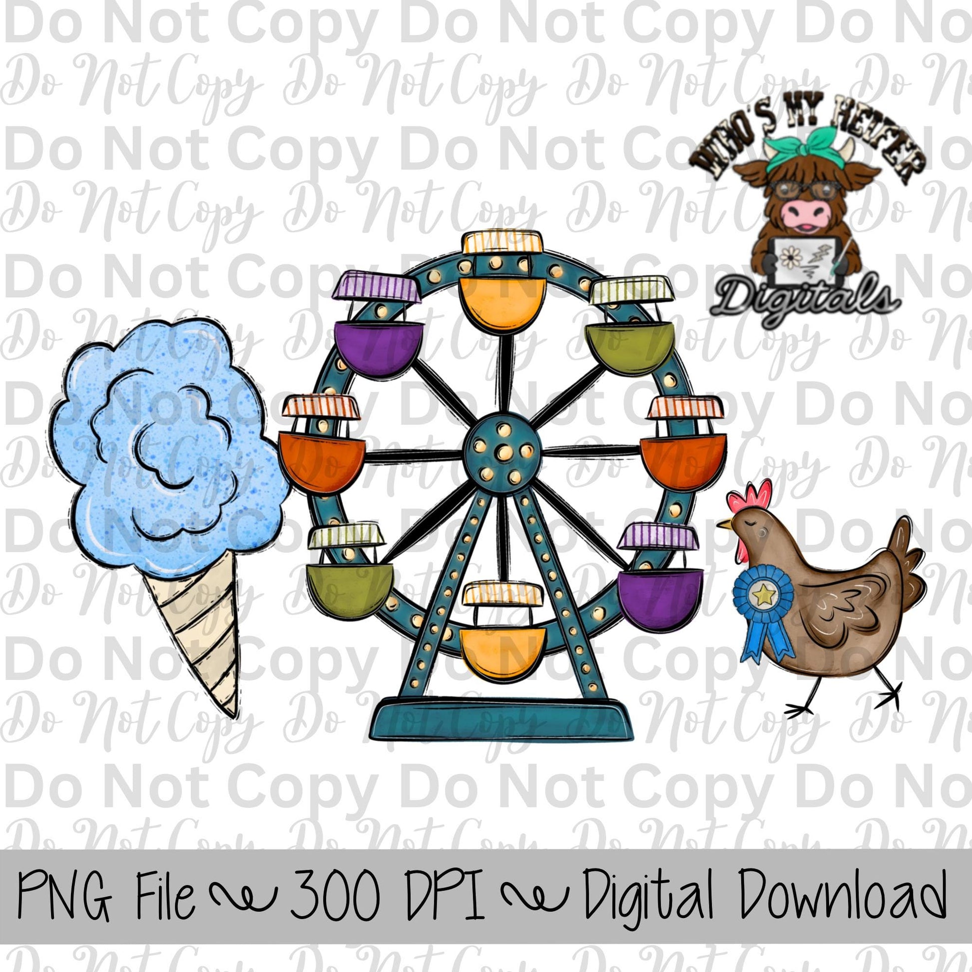 Blue Cotton Candy Fair Trio Sublimation Design Hand Drawn Fair Food PNG Carnival Sublimation Shirt Design State Fair PNG File Livestock Fair