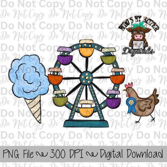 Blue Cotton Candy Fair Trio Sublimation Design Hand Drawn Fair Food PNG Carnival Sublimation Shirt Design State Fair PNG File Livestock Fair