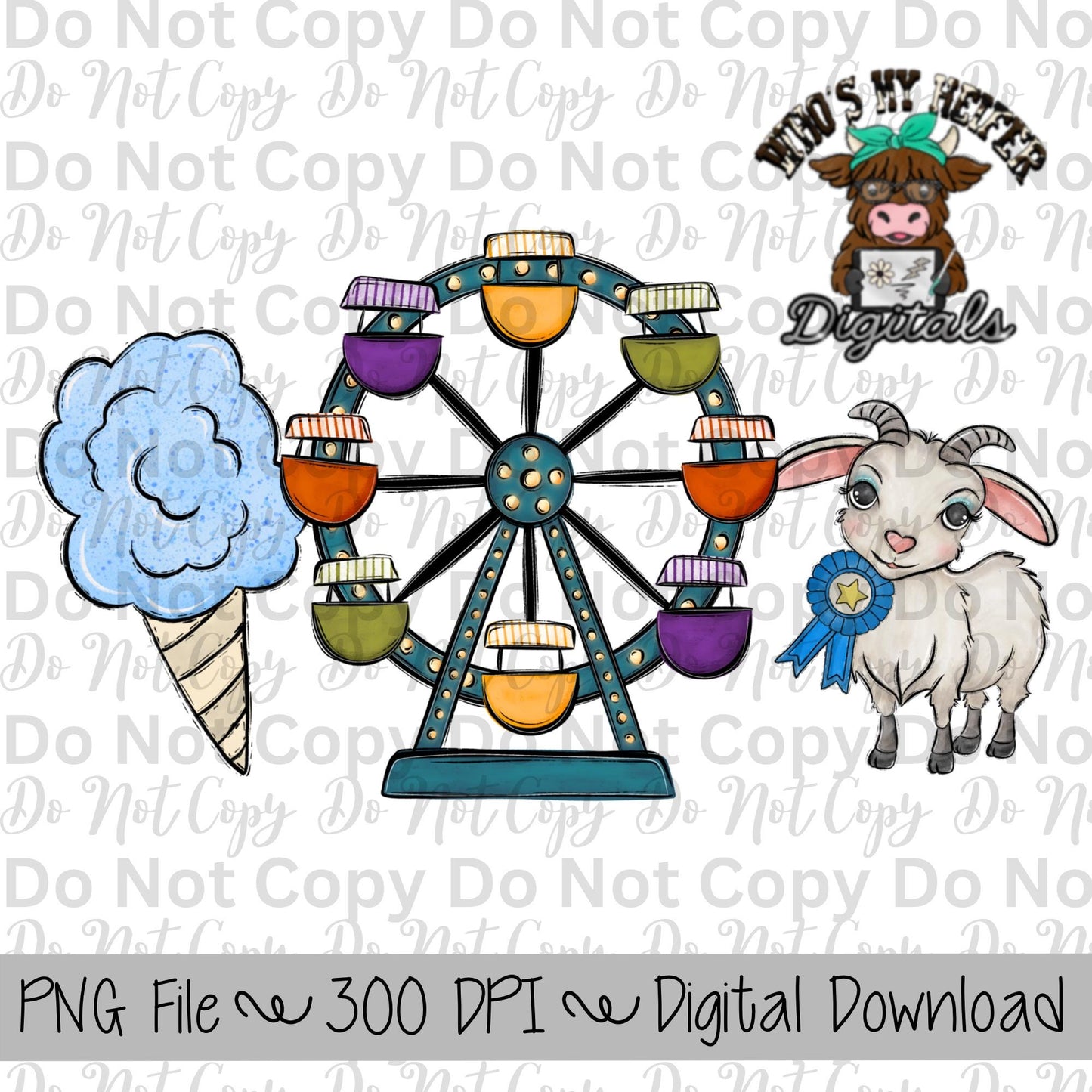 Blue Cotton Candy Fair Trio Sublimation Design Hand Drawn Fair Food PNG Carnival Sublimation Shirt Design State Fair PNG File Livestock Fair