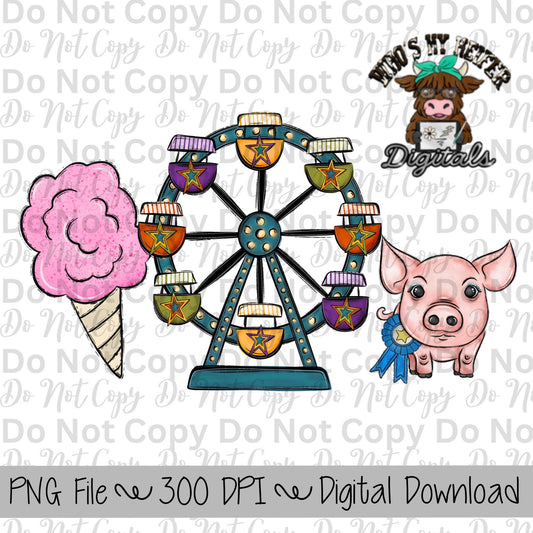 Pink Cotton Candy Fair Trio Sublimation Design Hand Drawn Fair Food PNG Carnival Sublimation Shirt Design State Fair PNG File Livestock Fair
