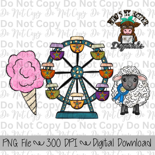 Pink Cotton Candy Fair Trio Sublimation Design Hand Drawn Fair Food PNG Carnival Sublimation Shirt Design State Fair PNG File Livestock Fair