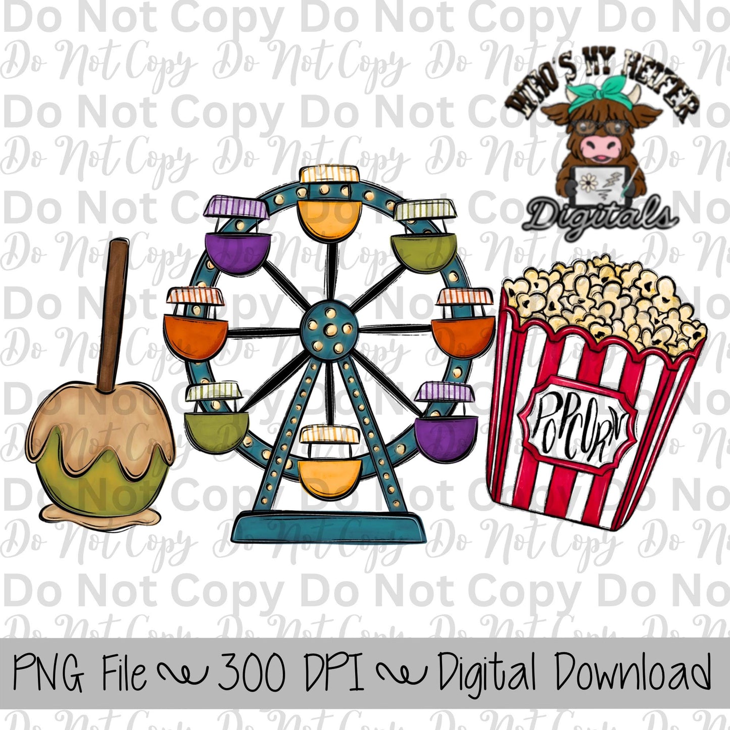 Caramel Apple Fair Trio Sublimation Design Hand Drawn Fair Food PNG Kids Fair Sublimation Shirt Design State Fair PNG File Fair Clipart