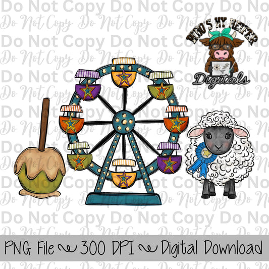 Caramel Apple Ferris Wheel Sheep Sublimation Design Hand Drawn Carnival Sublimation Shirt Design State Fair PNG File Livestock Fair PNG Star