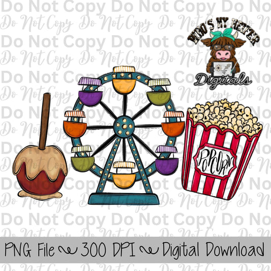 Caramel Apple Fair Trio Sublimation Design Hand Drawn Fair Food PNG Kids Fair Sublimation Shirt Design State Fair PNG File Fair Clipart