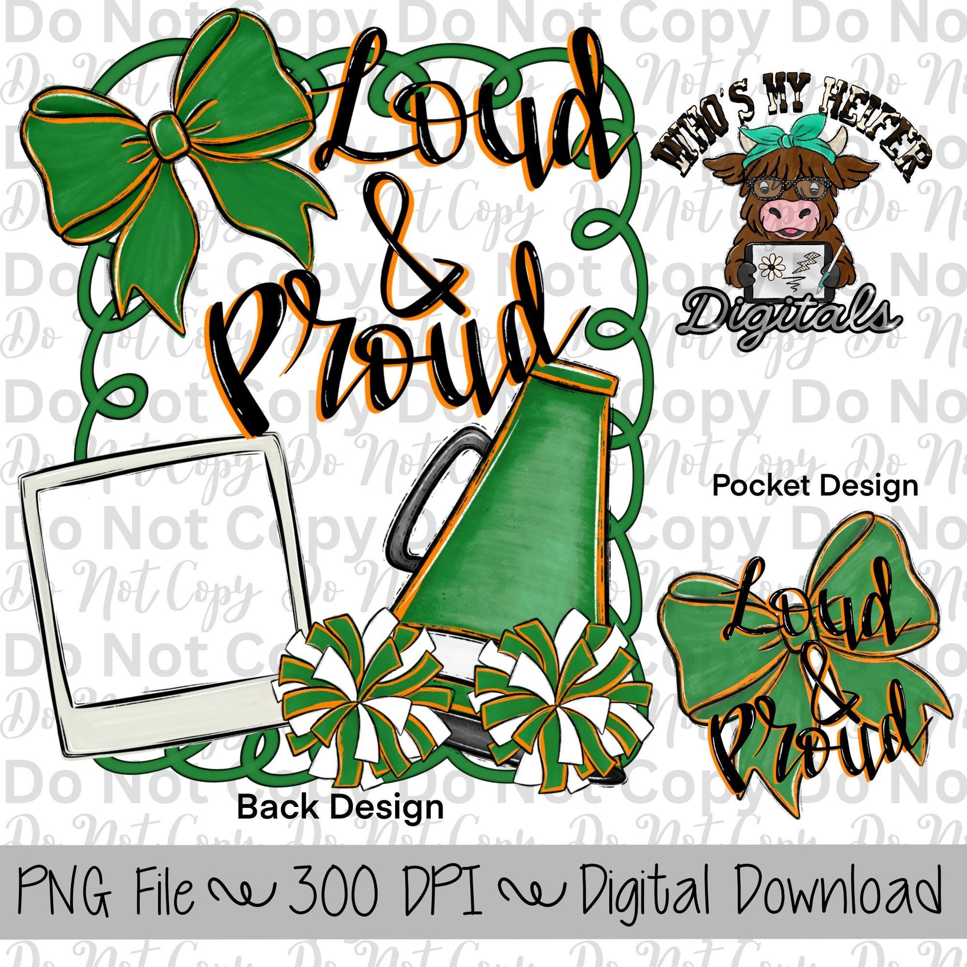 Custom Cheer PNG Hand Drawn Green and Orange Cheerleader Sublimation Design Sports Mama Photo PNG File Add Photo Canva Design Girly Swirly Digital Art