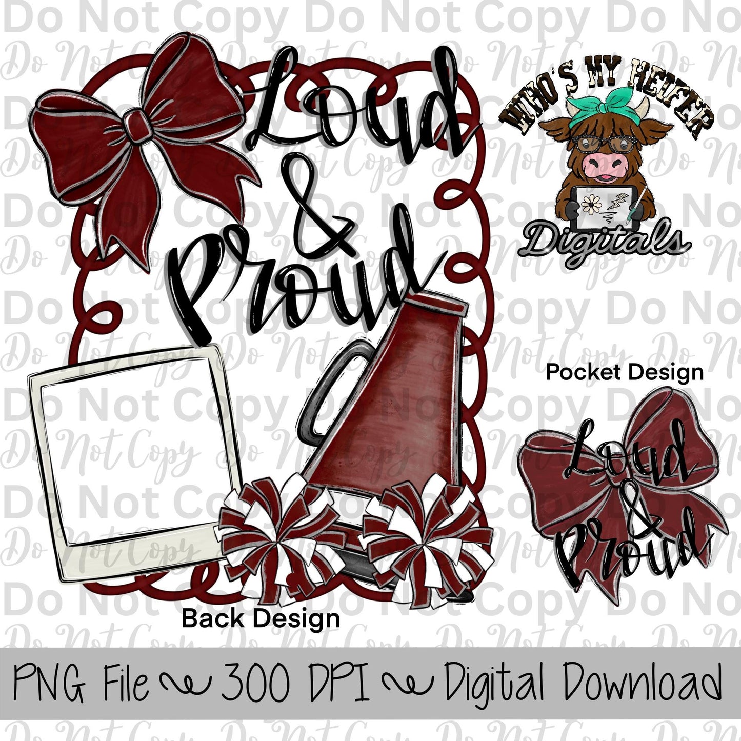 Maroon & White Cheer PNG Hand Drawn Cheerleader Sublimation Design Sports Mama Photo PNG Add Photo Canvas Design Girly Swirly Digital Art