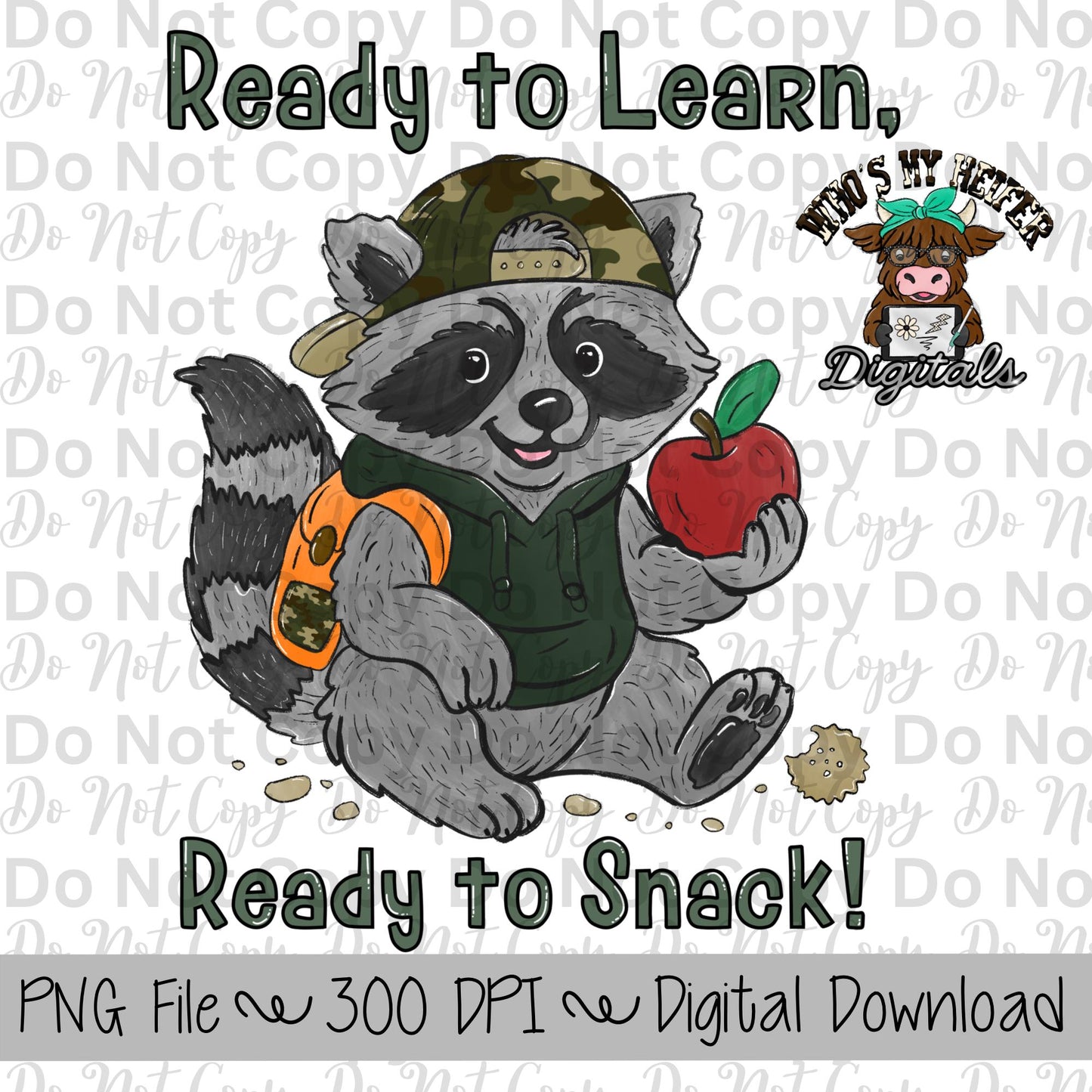 Ready To Learn PNG Hand Drawn Boy Raccoon with Camo Hat Sublimation File Funny Back to School PNG First day of School Boy Shirt Designs