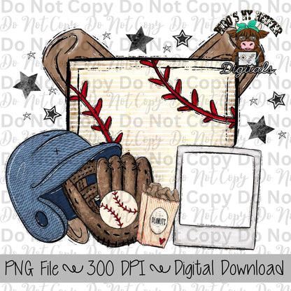 Baseball Bat and Base PNG Hand Drawn Baseball Sublimation Design Sports Mama Photo PNG File Add Photo Canva Design Baseball Bat and Base