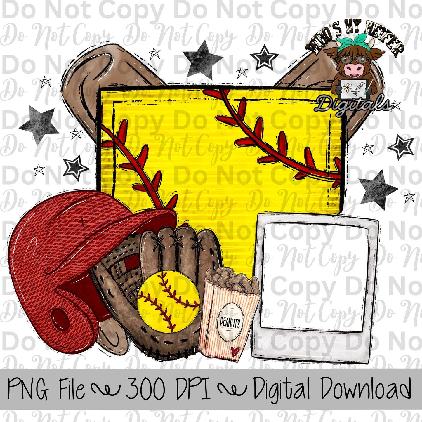 Softball Bat and Base PNG Hand Drawn Softball Sublimation Design Sports Mama Photo PNG File Add Photo Canva Design Softball Bat and Base