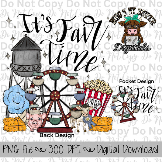It's Fair Time PNG Hand Drawn County Fair Sublimation Design Blue Cotton Candy Clipart Kids Fair Shirt Designs Carnival Digital Download