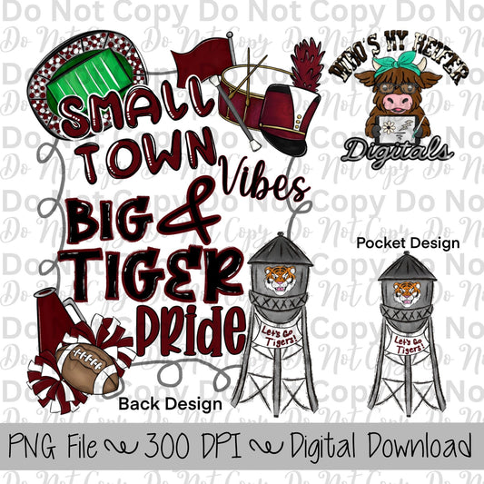 Small Town Vibes PNG Hand Drawn Tiger Sublimation Design Game Day Shirt Designs School Spirit PNG File Big Tiger Pride Digital Download