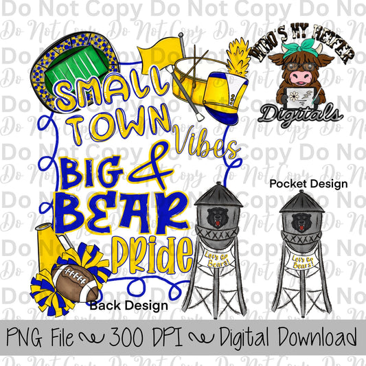 Small Town Vibes PNG Hand Drawn Bears Sublimation Design Game Day Shirt Designs School Spirit PNG File Big Bear Pride Digital Download
