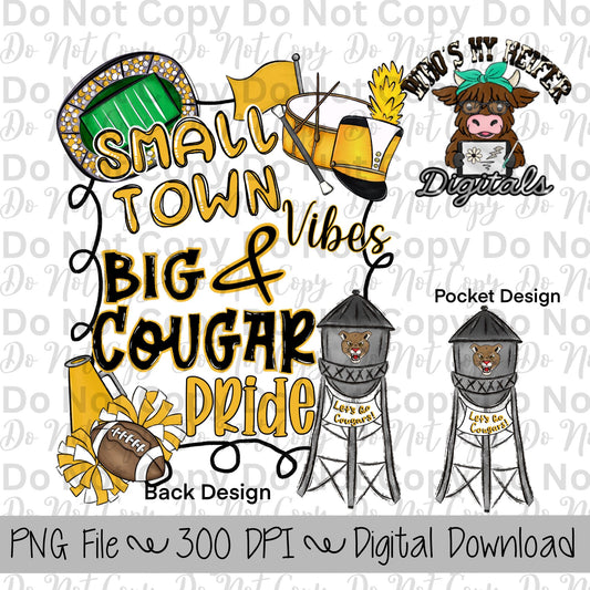 Small Town Vibes PNG Hand Drawn Cougars Sublimation Design Game Day Shirt Designs School Spirit PNG File Big Cougar Pride Digital Download