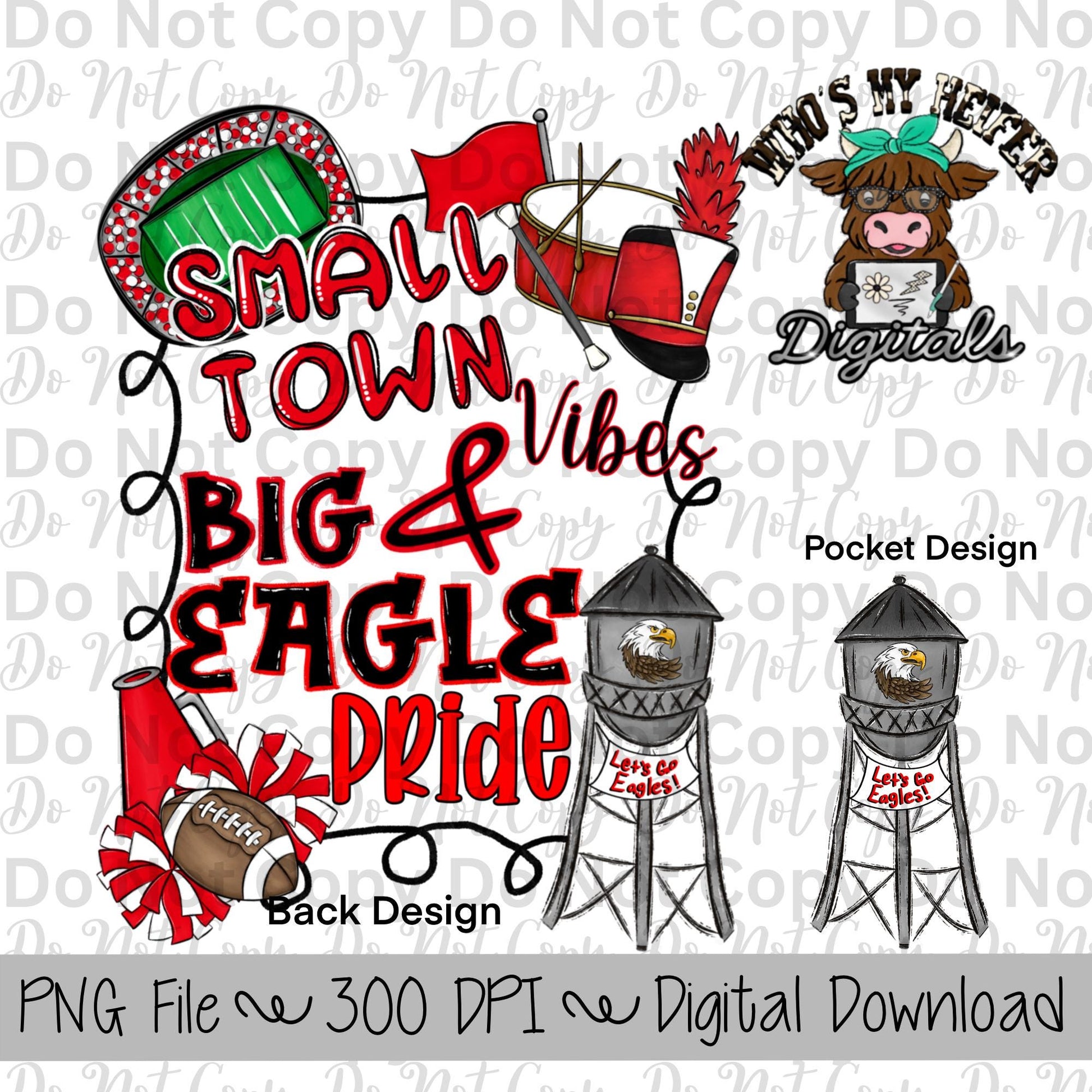 Small Town Vibes PNG Hand Drawn Eagles Sublimation Design Game Day Shirt Designs School Spirit PNG File Big Eagle Pride Digital Download