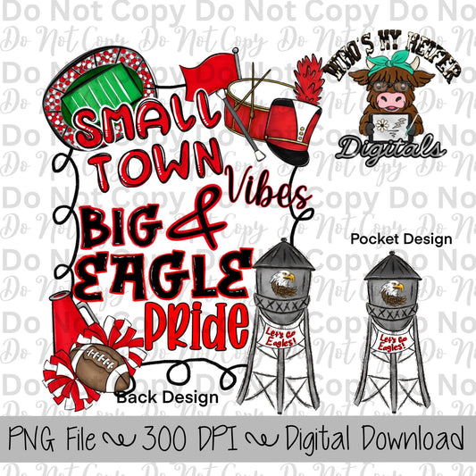 Small Town Vibes PNG Hand Drawn Eagles Sublimation Design Game Day Shirt Designs School Spirit PNG File Big Eagle Pride Digital Download