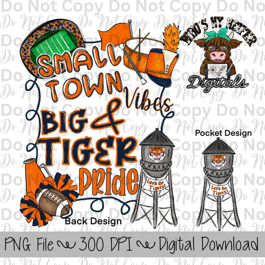 Small Town Vibes PNG Hand Drawn Tiger Sublimation Design Game Day Shirt Designs School Spirit PNG File Big Tiger Pride Digital Download