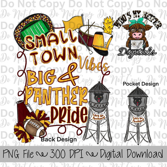 Small Town Vibes PNG Hand Drawn Panther Sublimation Design Game Day Shirt Designs School Spirit PNG File Big Panther Pride Digital Download