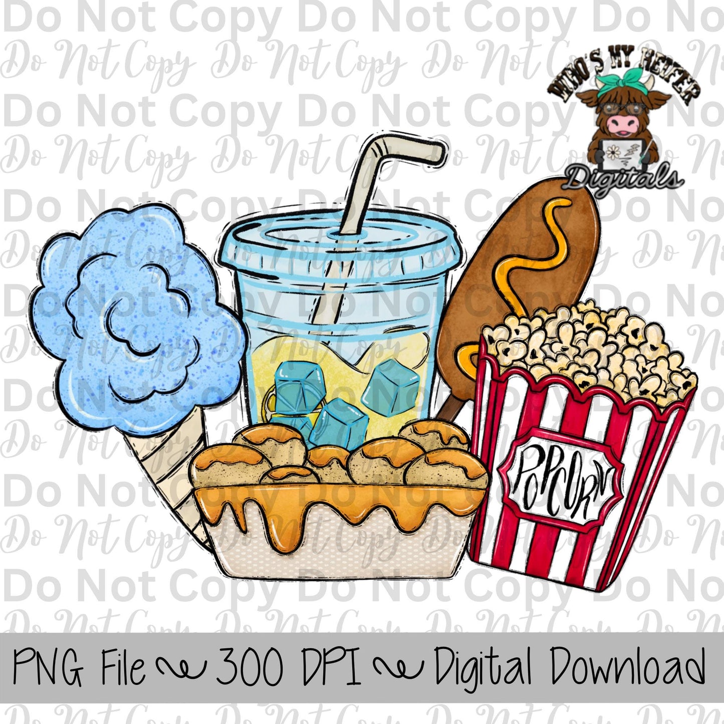 Carnival Snacks Sublimation Design Hand Drawn Fair Food PNG Kids Fair Sublimation Shirt Design State Fair PNG File Blue Cotton Candy Clipart