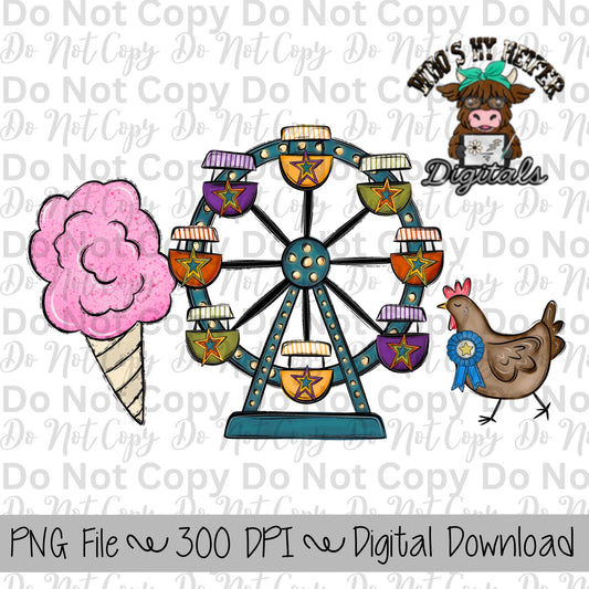 Pink Cotton Candy Fair Trio Sublimation Design Hand Drawn Fair Food PNG Carnival Sublimation Shirt Design State Fair PNG File Livestock Fair