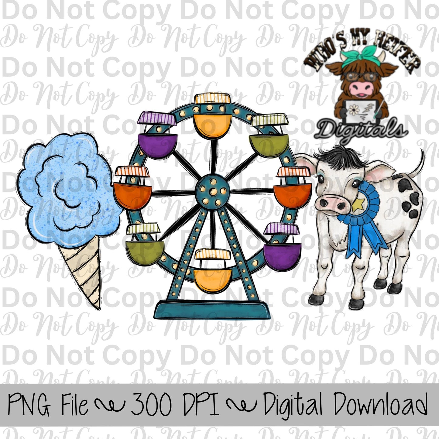 Blue Cotton Candy Fair Trio Sublimation Design Hand Drawn Fair Food PNG Carnival Sublimation Shirt Design State Fair PNG File Livestock Fair