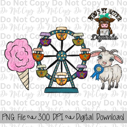 Pink Cotton Candy Fair Trio Sublimation Design Hand Drawn Fair Food PNG Carnival Sublimation Shirt Design State Fair PNG File Livestock Fair