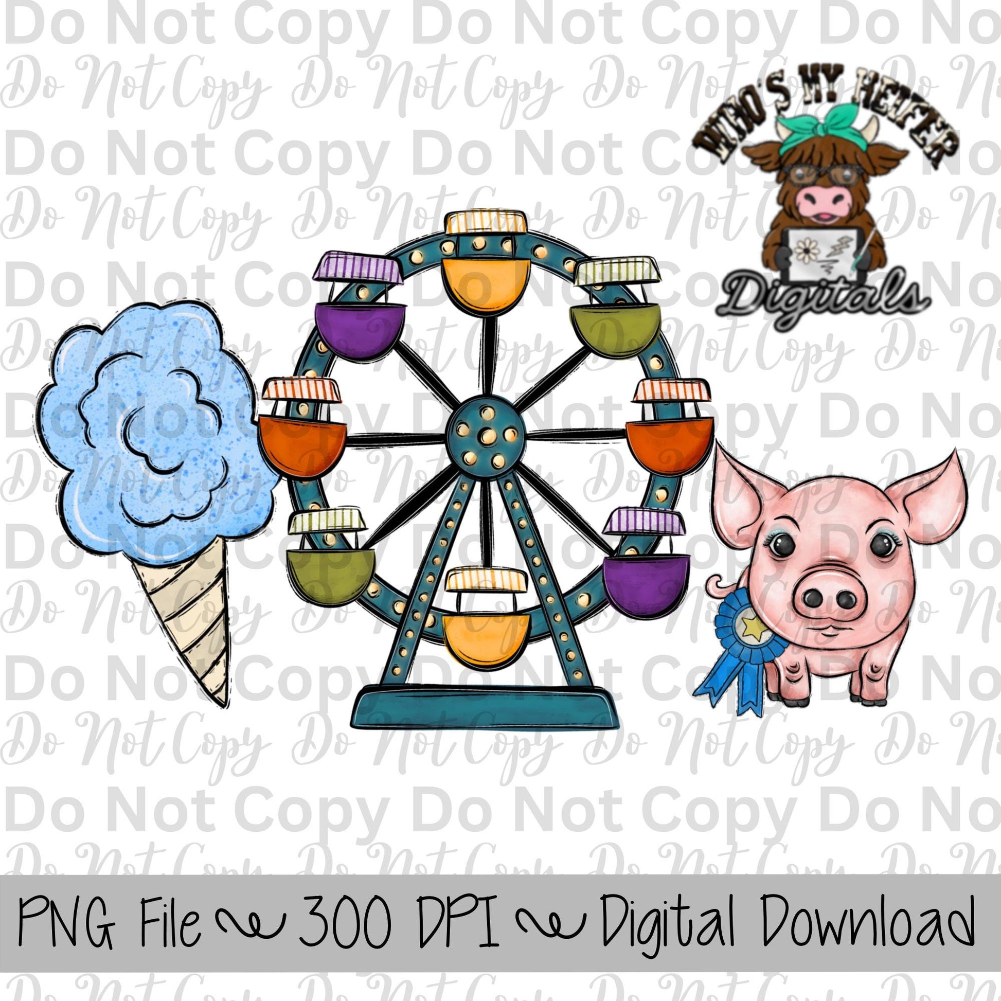 Blue Cotton Candy Fair Trio Sublimation Design Hand Drawn Fair Food PNG Carnival Sublimation Shirt Design State Fair PNG File Livestock Fair