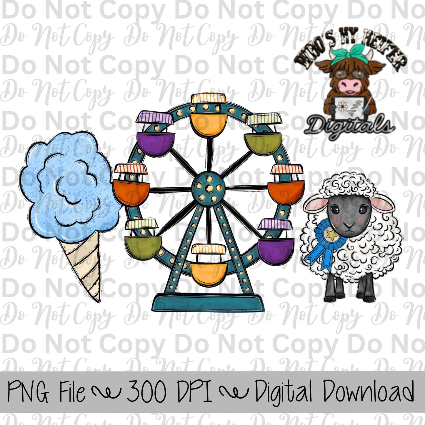 Blue Cotton Candy Fair Trio Sublimation Design Hand Drawn Fair Food PNG Carnival Sublimation Shirt Design State Fair PNG File Livestock Fair