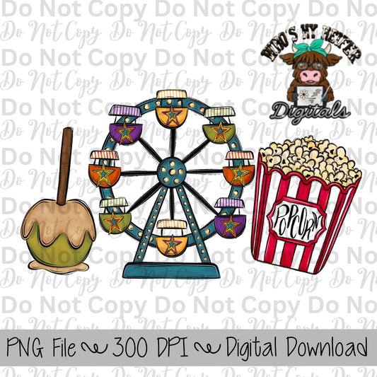 Caramel Apple Fair Trio Sublimation Design Hand Drawn Fair Food PNG Kids Fair Sublimation Shirt Design State Fair PNG File Fair Clipart Star