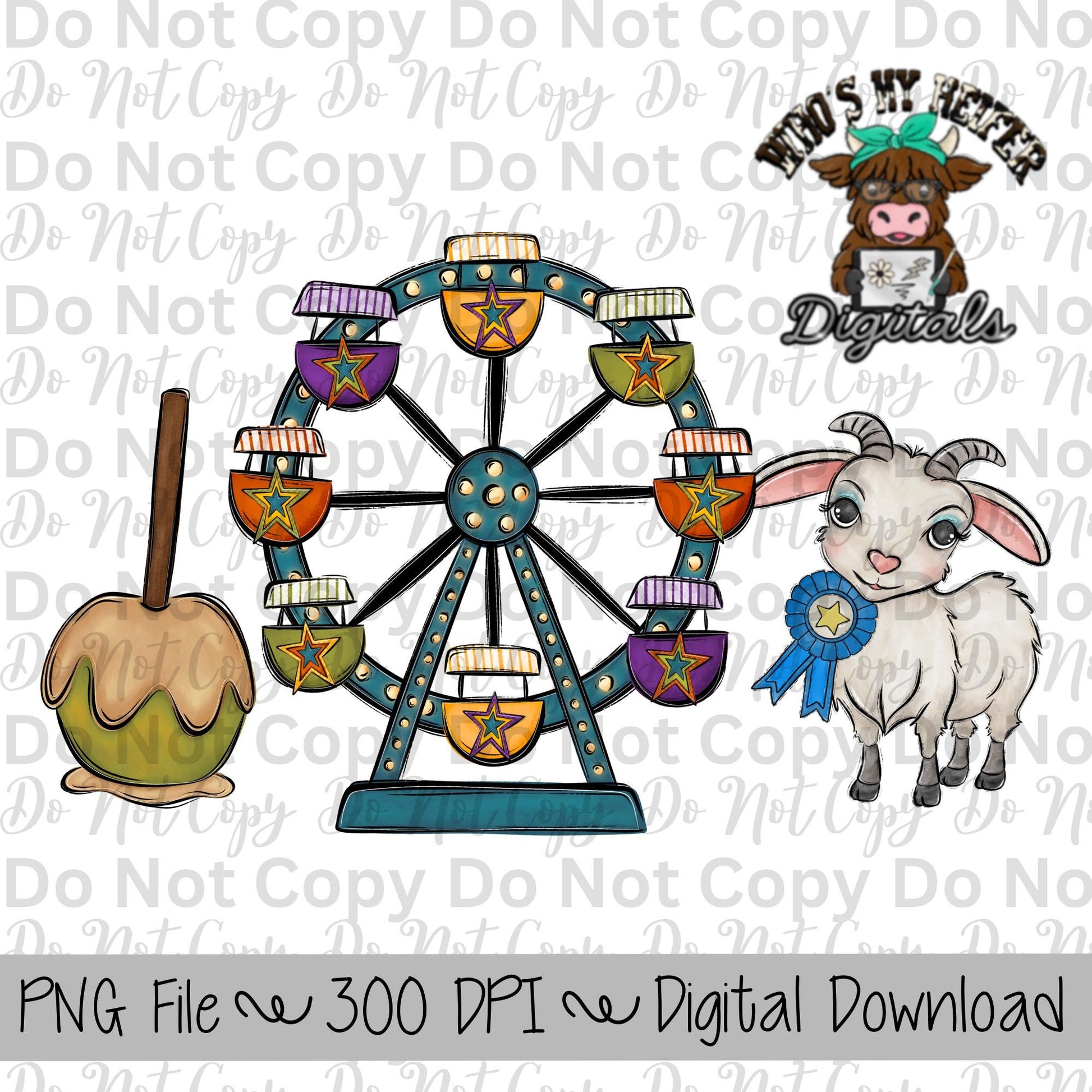 Caramel Apple Ferris Wheel Goat Sublimation Design Hand Drawn Carnival Sublimation Shirt Design State Fair PNG File Livestock Fair PNG Star
