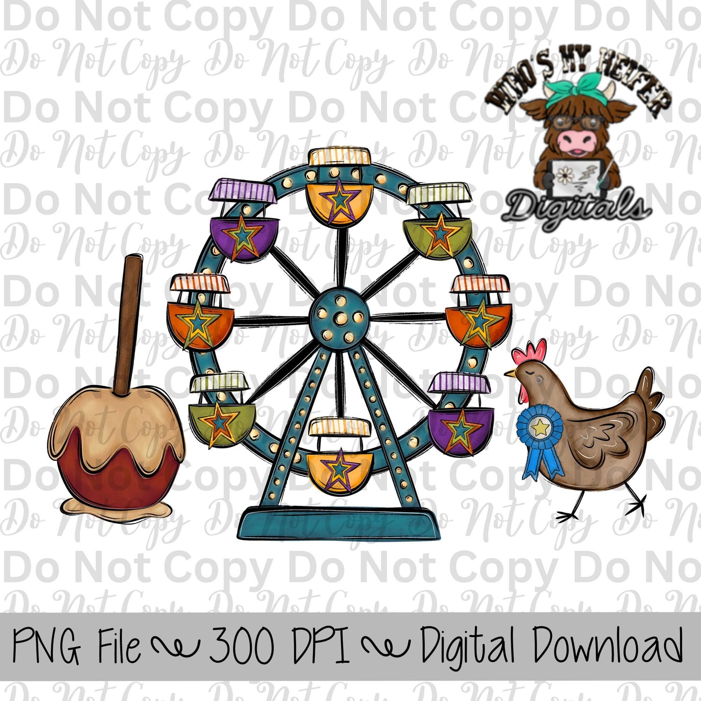 Caramel Apple Ferris Wheel Chicken Sublimation Design Hand Drawn Carnival Sublimation Shirt Design State Fair PNG Livestock Fair PNG Star