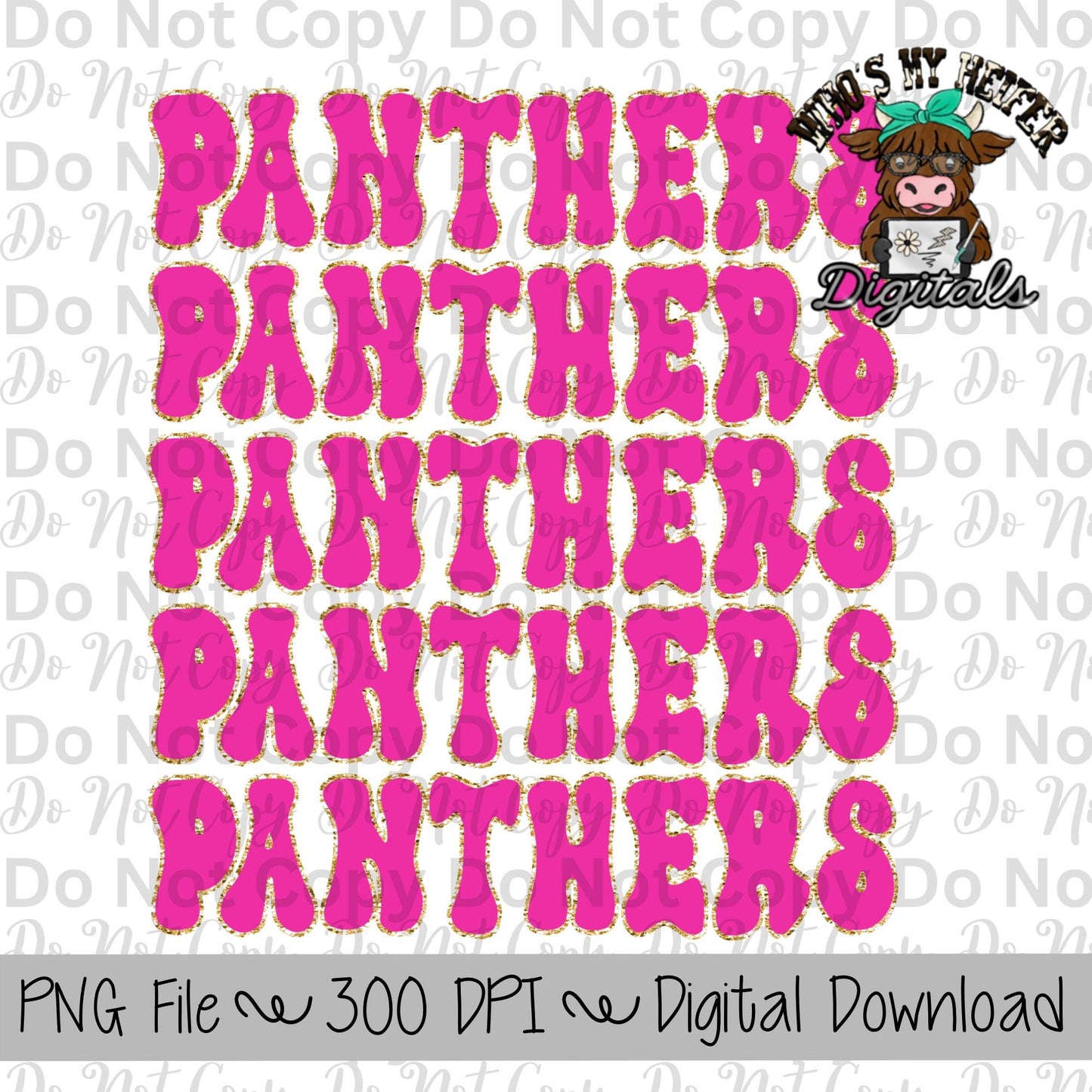 Preppy Panther PNG Hand Drawn Football Sublimation PNG File Pink and Gold Panther PNG School Spirit Shirt Designs Team Name Digital Download