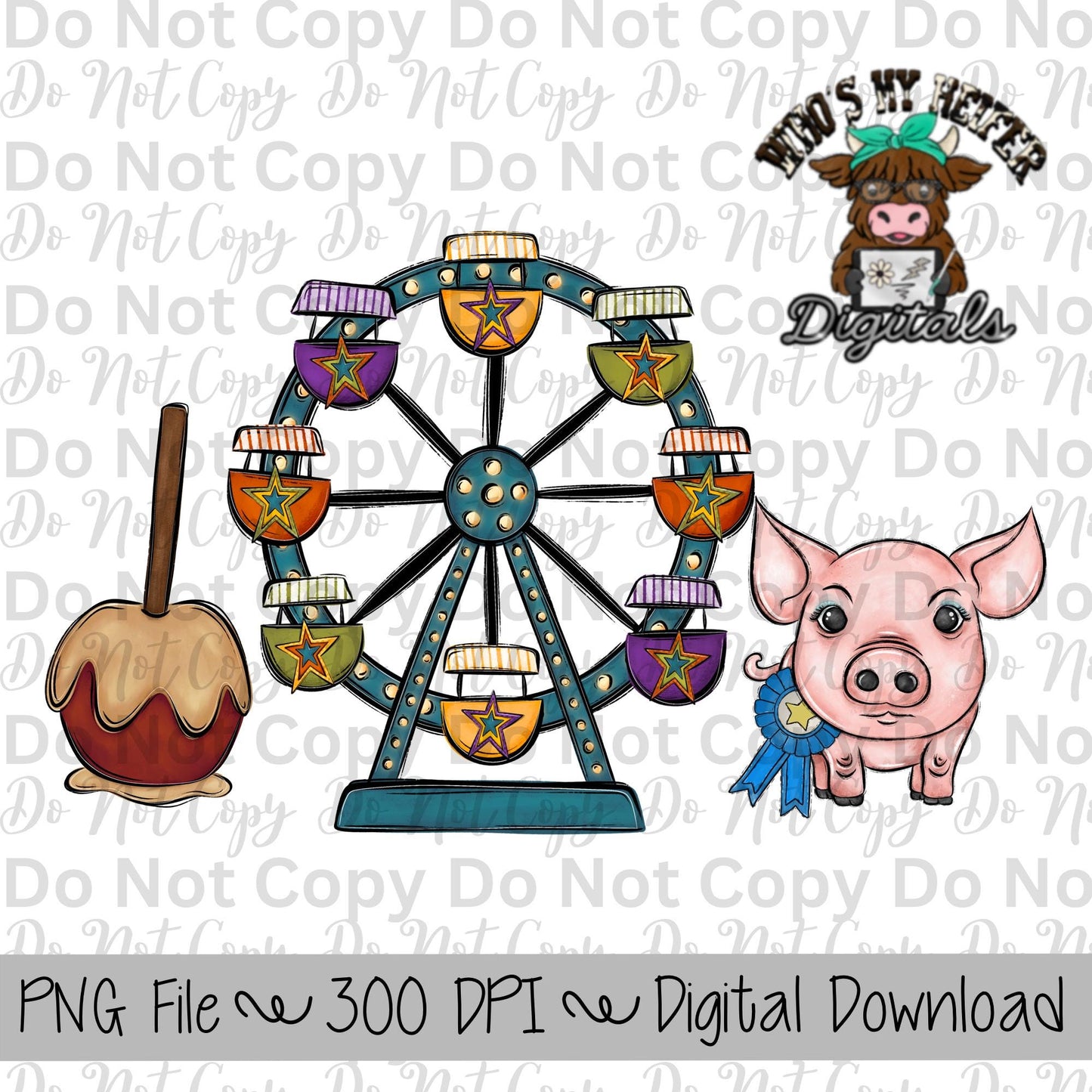 Caramel Apple Ferris Wheel Pig Sublimation Design Hand Drawn Carnival Sublimation Shirt Design State Fair PNG File Livestock Fair PNG Star