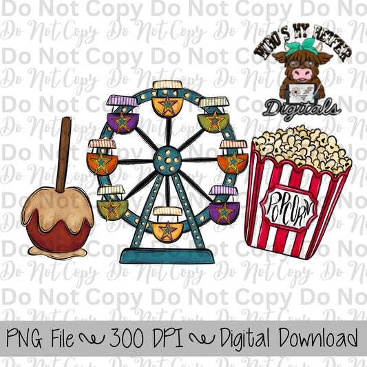 Caramel Apple Fair Trio Sublimation Design Hand Drawn Fair Food PNG Kids Fair Sublimation Shirt Design State Fair PNG File Fair Clipart Star