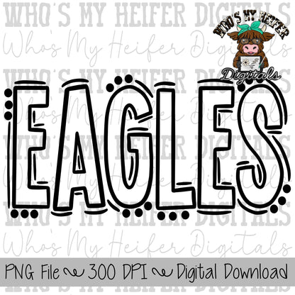 Eagles Doodle PNG Hand Drawn Outline Eagles Sublimation PNG Game Day Shirt Designs School Spirit PNG File Eagle Digital Download Clipart
