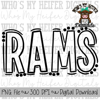 Rams Doodle PNG Hand Drawn Outline Rams Sublimation PNG Game Day Shirt Designs School Spirit PNG File Ram Digital Artwork Download Clipart