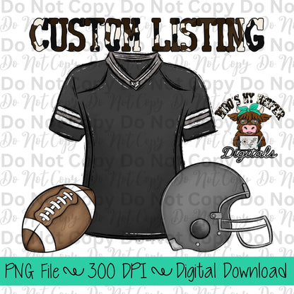 Custom Football Trio PNG Hand Drawn Football, Jersey, & Helmet Sublimation Design Custom Game Day Shirt Design Football Gear Clipart