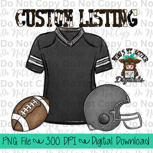 Custom Football Trio PNG Hand Drawn Football, Jersey, & Helmet Sublimation Design Custom Game Day Shirt Design Football Gear Clipart