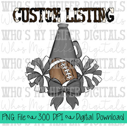 Custom Football Cheer PNG Hand Drawn Football, Pompoms, & Cheer Bow Sublimation Design Girl Game Day Shirt Design Custom Cheer Clipart
