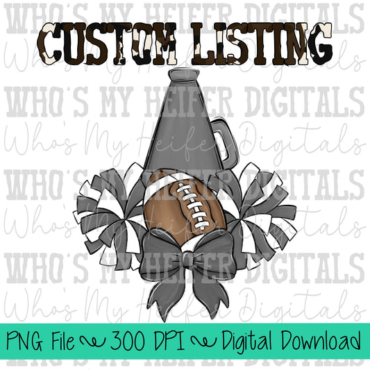 Custom Football Cheer PNG Hand Drawn Football, Pompoms, & Cheer Bow Sublimation Design Girl Game Day Shirt Design Custom Cheer Clipart