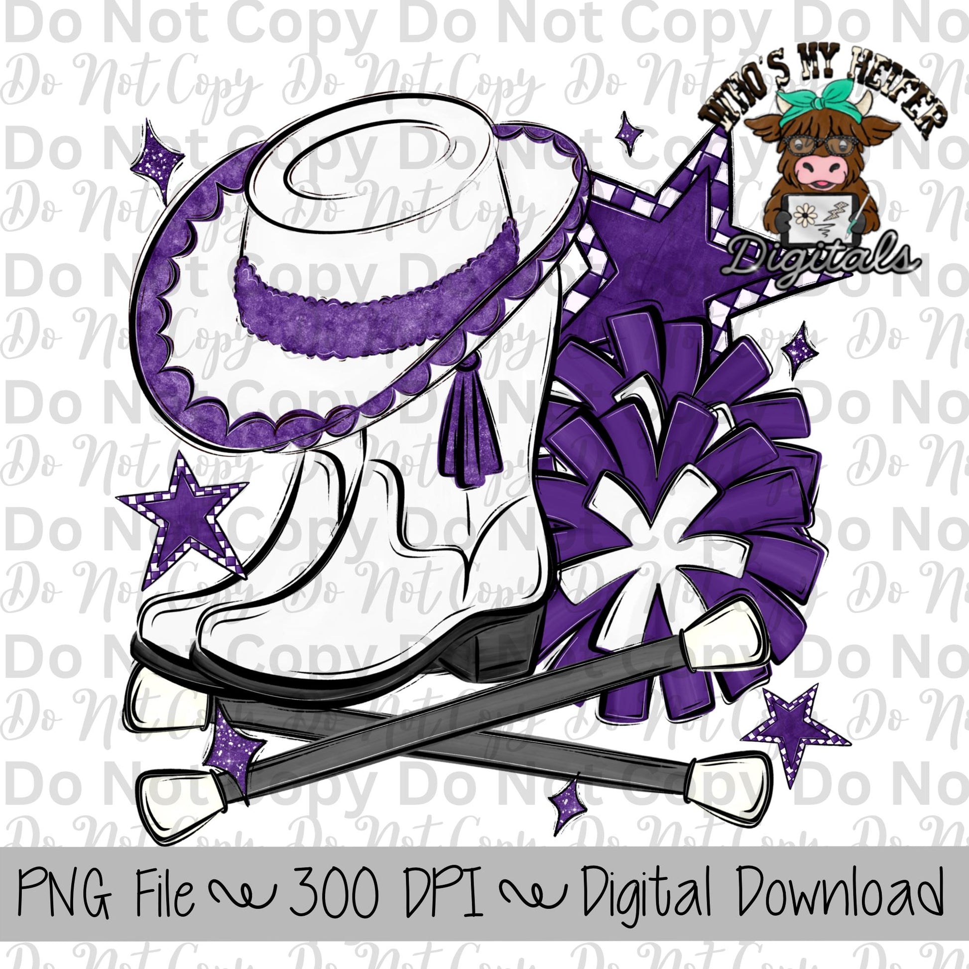 Custom Drill Team PNG Hand Drawn Pompoms, Drill Hat, & Baton Twirler Sublimation Design Custom Band Game Day Shirt Design Drill Team Boots